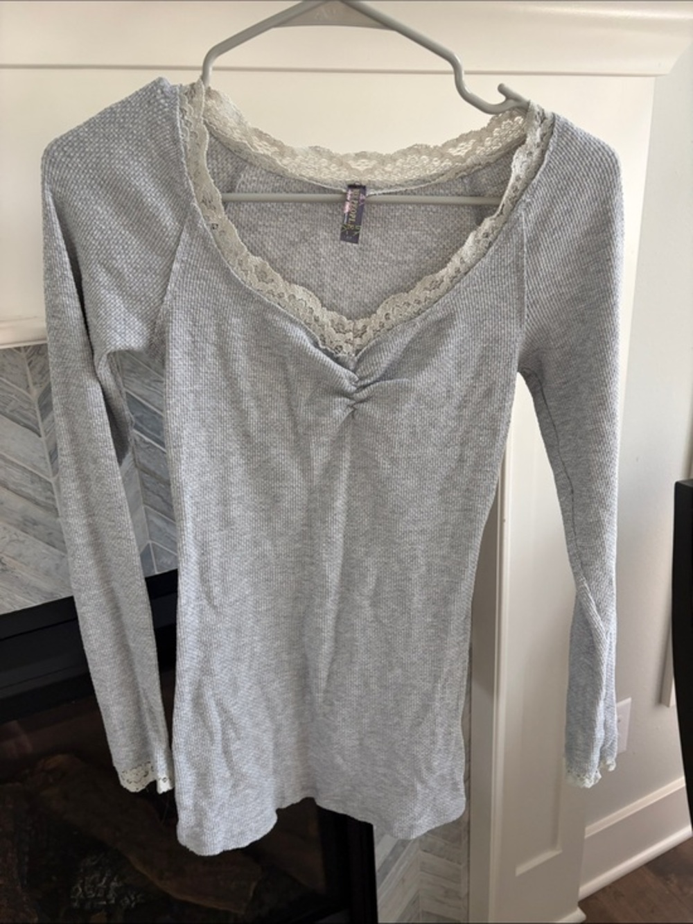 Free People • Vintage Thermal Top Lace Gray S